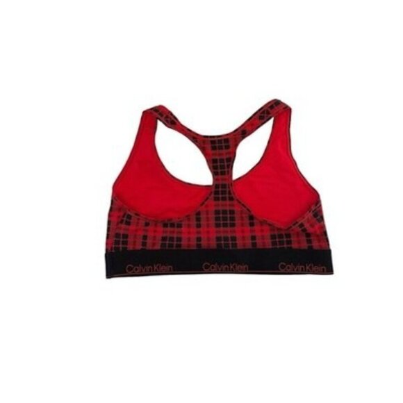 Calvin Klein Modern Cotton Holiday Red Plaid Unlined Bralette Size L NWT $30 - Picture 2 of 4